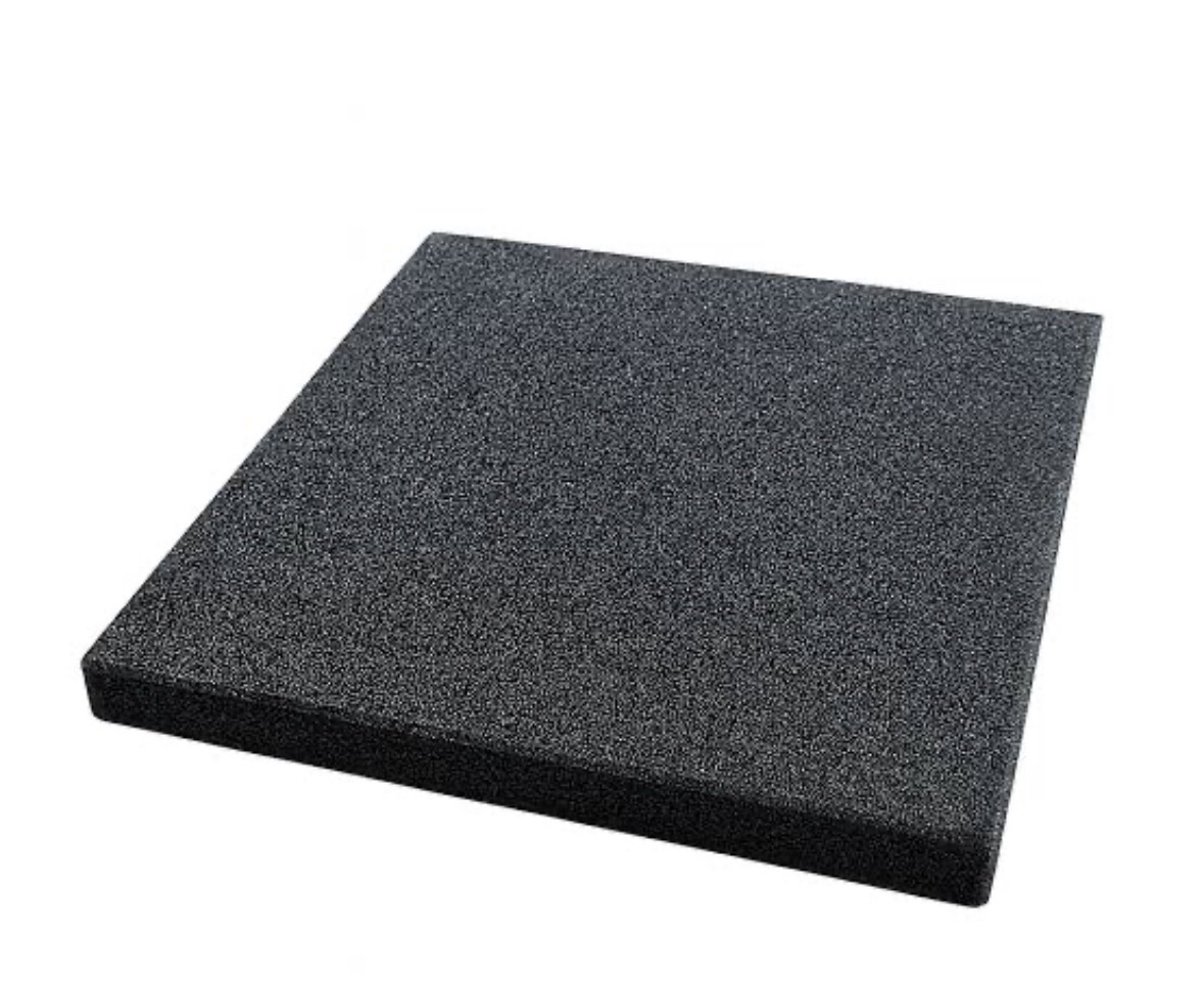 Black square recycled-rubber tile on a white background.